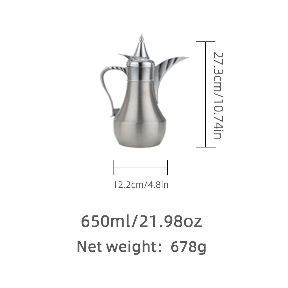 New Arabic Style Thermal Kettle 304 Stainless Steel Insulated Easy To Carry Coffee Pot Kitchen Water Jug Arabic Coffee Pot