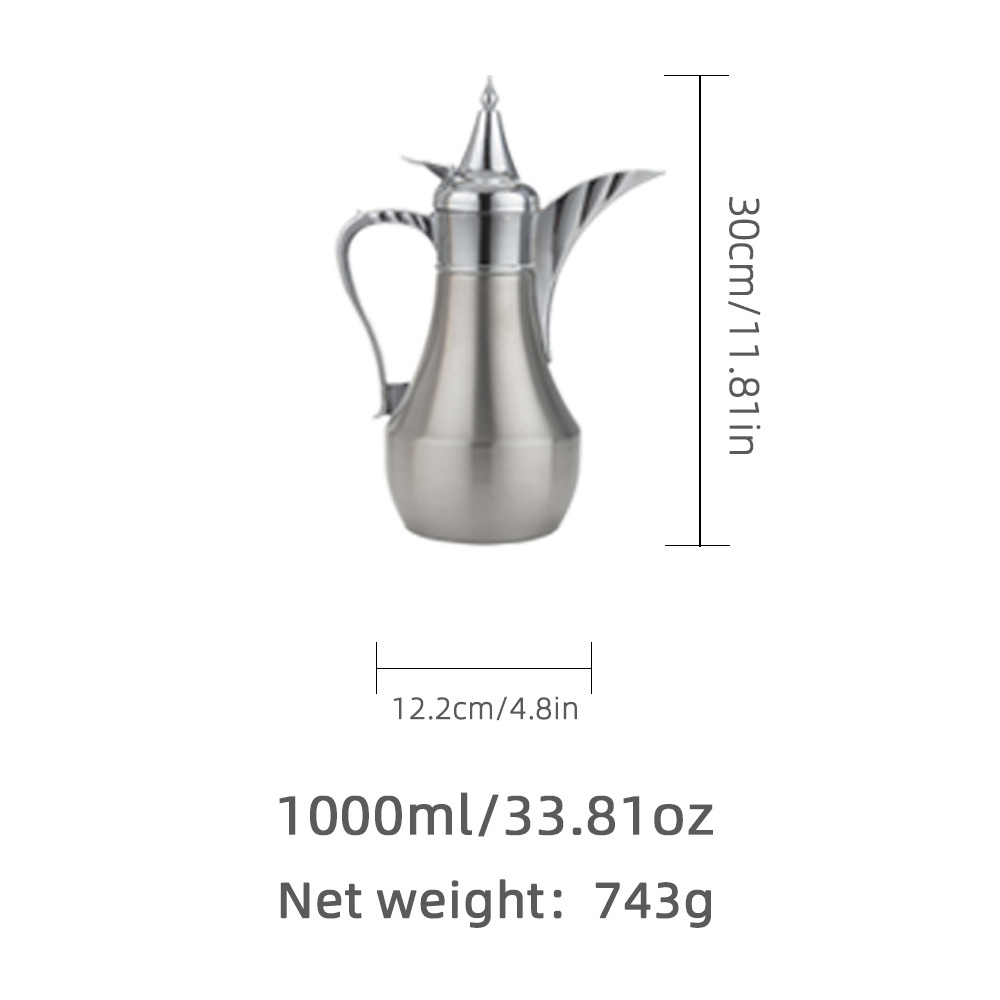 New Arabic Style Thermal Kettle 304 Stainless Steel Insulated Easy To Carry Coffee Pot Kitchen Water Jug Arabic Coffee Pot