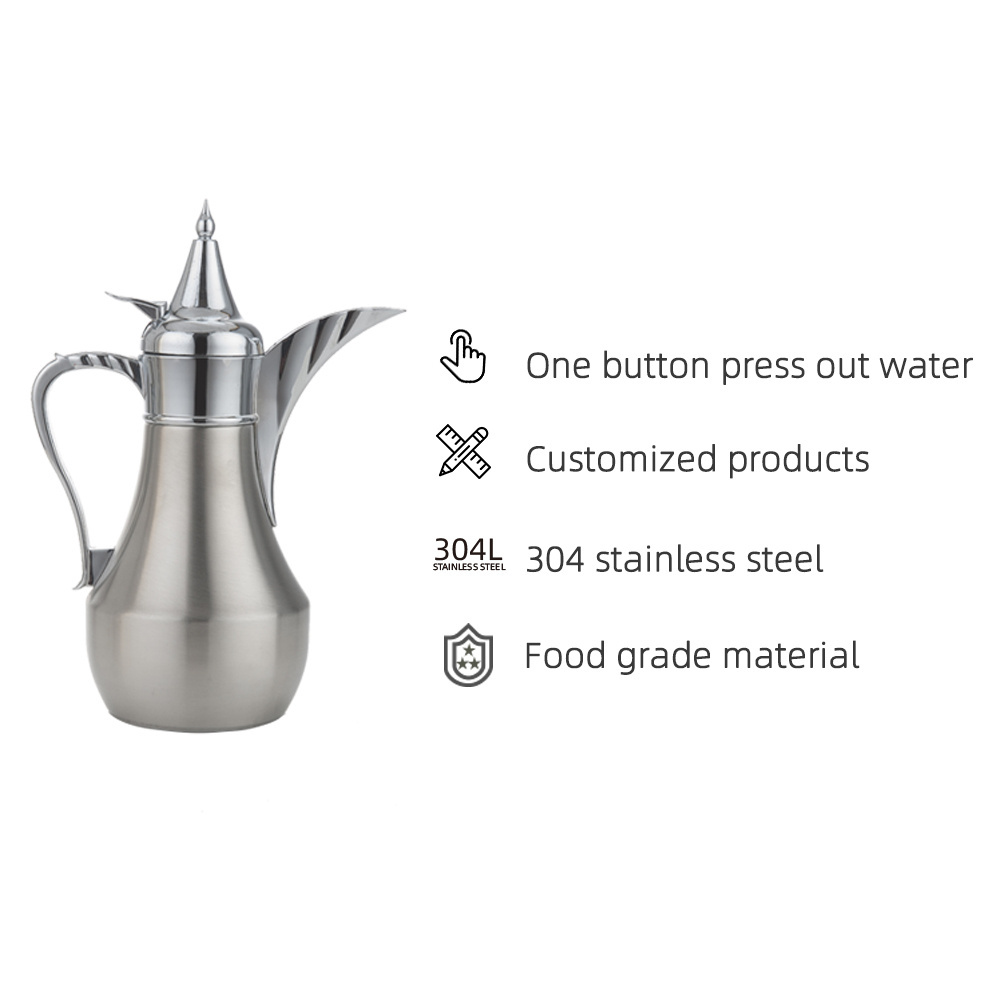 Wholesale Capacity 1000ml Stainless Steel Vaccum Coffee Flask Thermos Cheap Dallah Arabic Pot