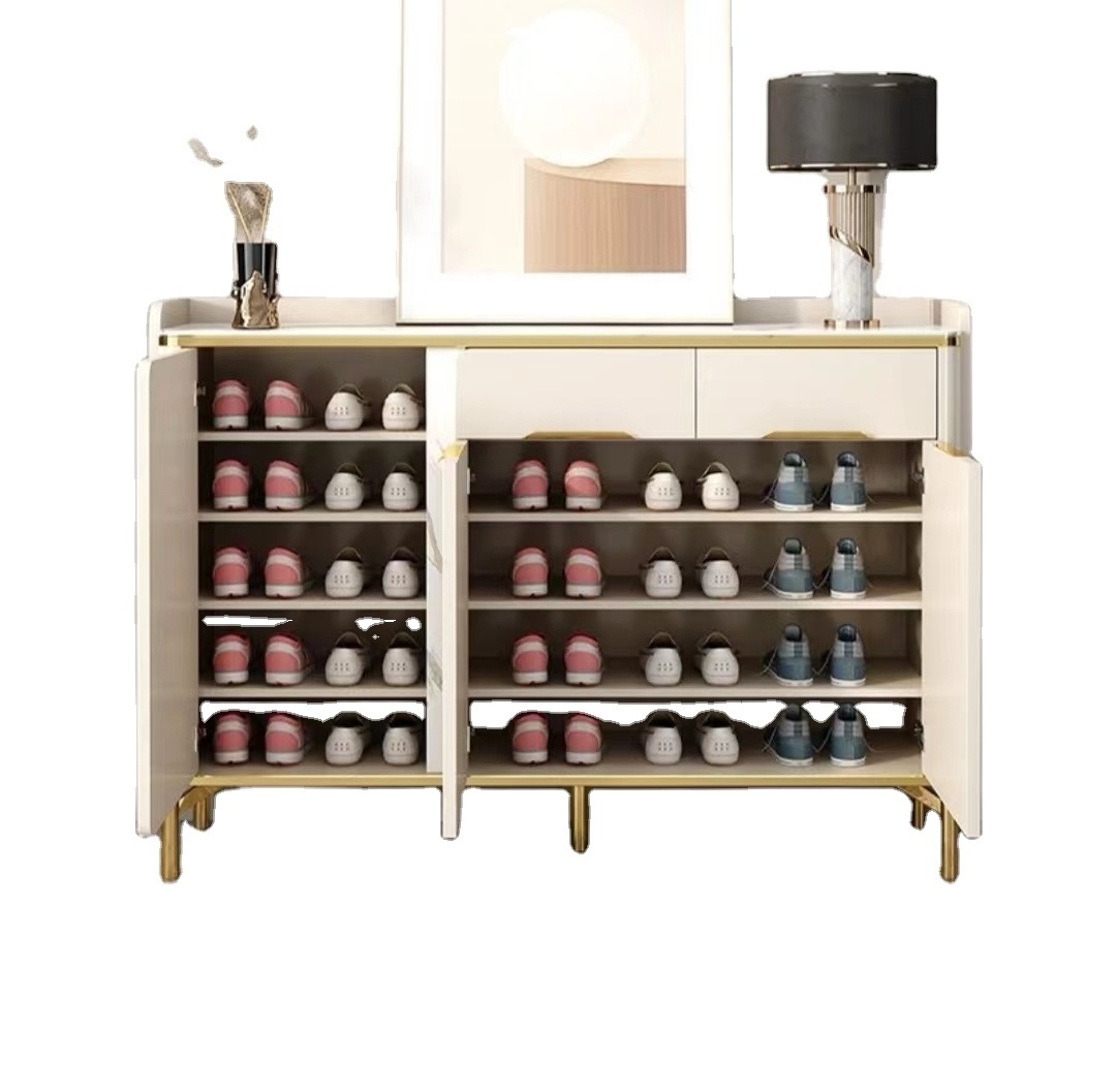 Light luxury Italian shoe cabinet, large storage space, smooth track, marble table and stainless steel base