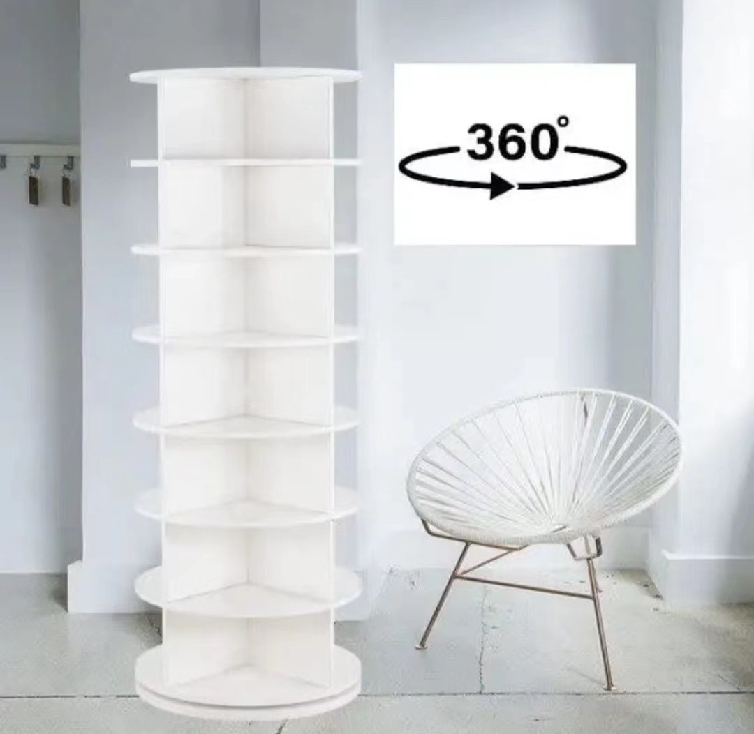 360-degree rotation 7 floors high Large 360 rotating shoe rack radius Living room furniture PVC Material Shoe Racks