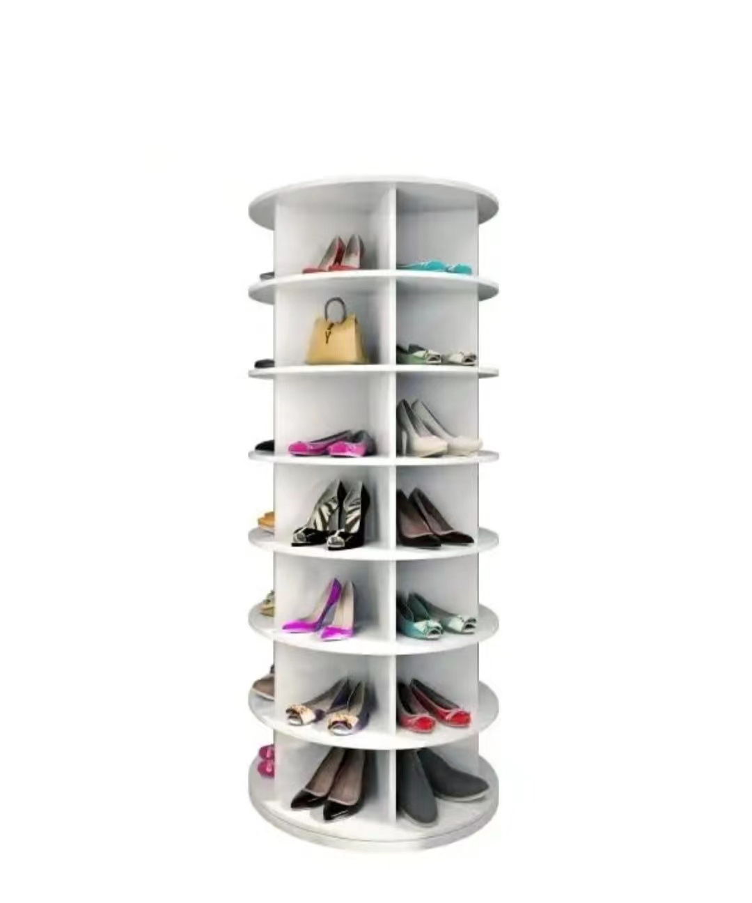 360-degree rotation 7 floors high Large 360 rotating shoe rack radius Living room furniture PVC Material Shoe Racks