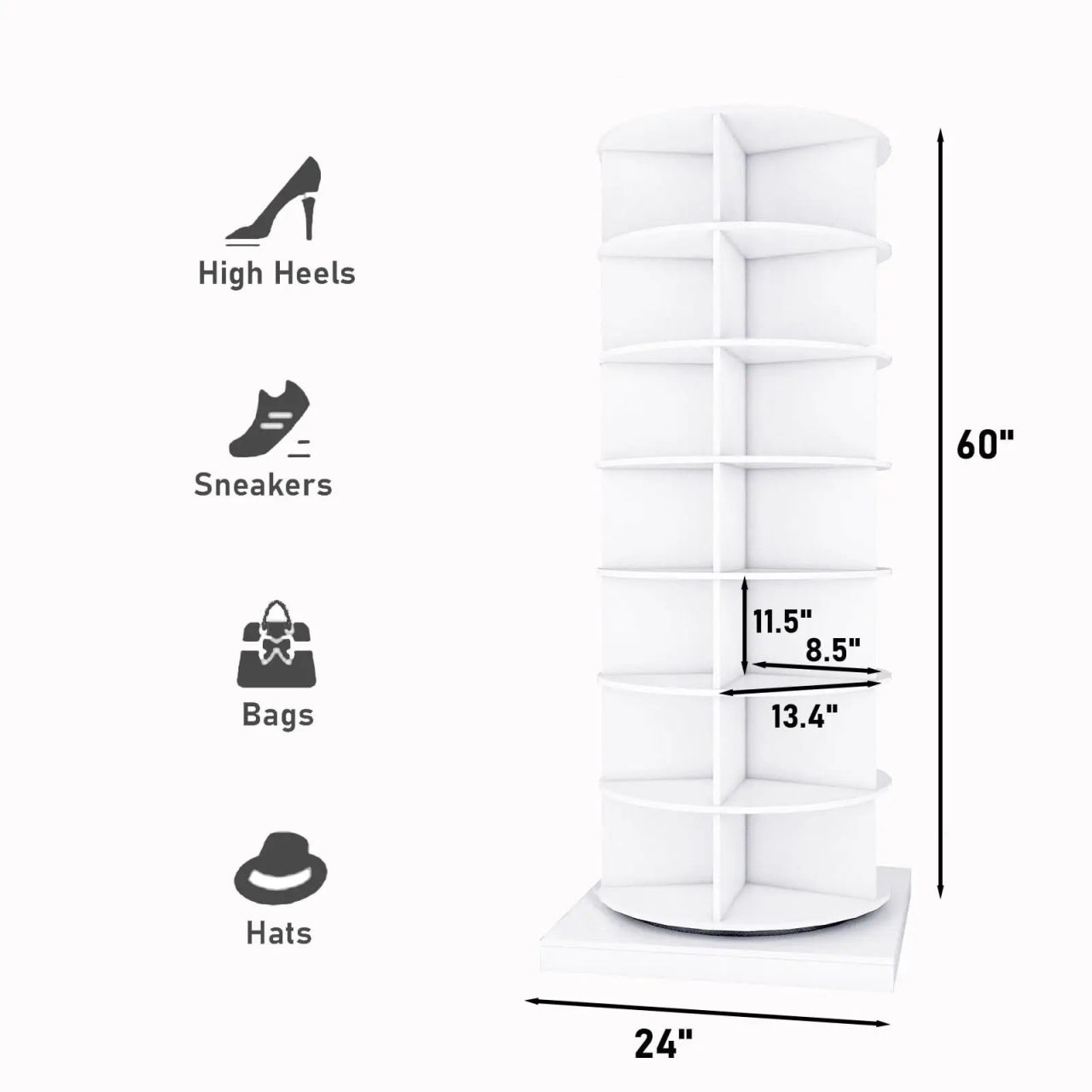 360-degree rotation 7 floors high Large 360 rotating shoe rack radius Living room furniture PVC Material Shoe Racks