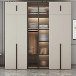 Modern luxury open door floor to ceiling wardrobe modern solid wood and leather closets modular walk in bedroom wardrobe