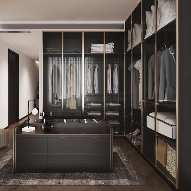 2023 modern luxury  glass wardrobes bedroom furniture modular wooden custom design walk in closet wardrobes