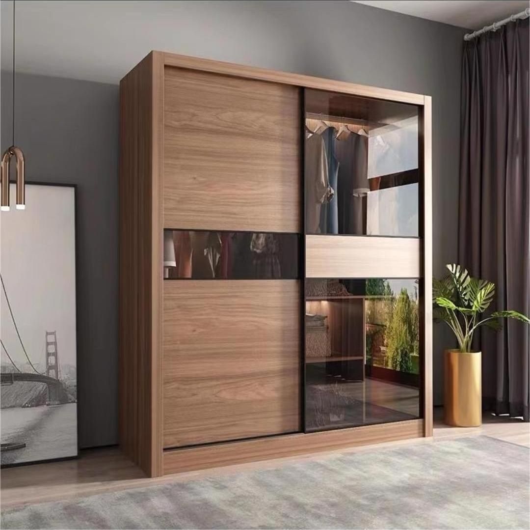 solid wood wardrobe  storage clothes durable structure  bedroom furniture sliding wooden armoire