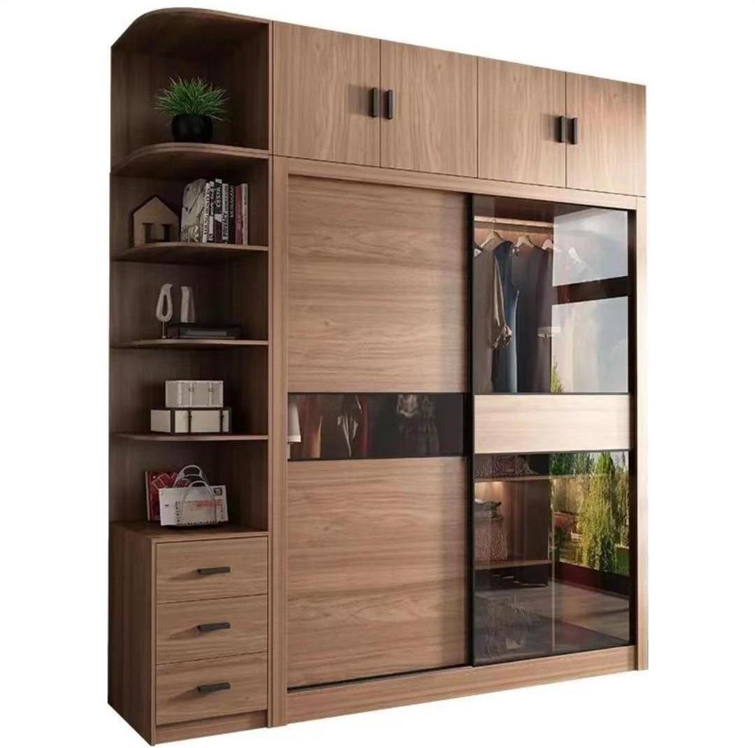 solid wood wardrobe  storage clothes durable structure  bedroom furniture sliding wooden armoire