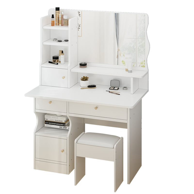 Dressing Table with mirrors Wooden With Storage shelves Modern White Set Makeup