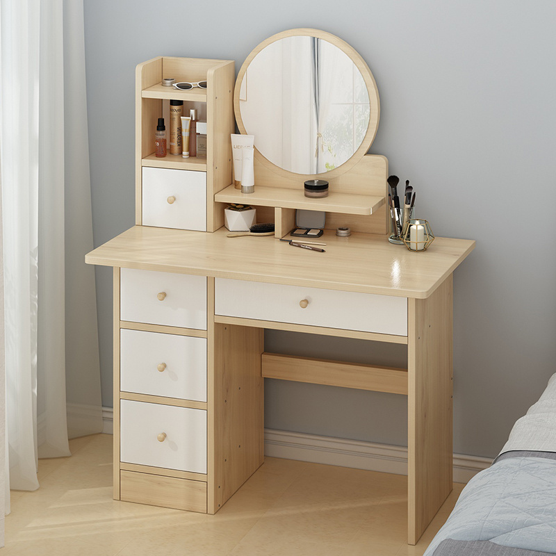 Dressing Table with mirrors Wooden With Storage shelves Modern White Set Makeup