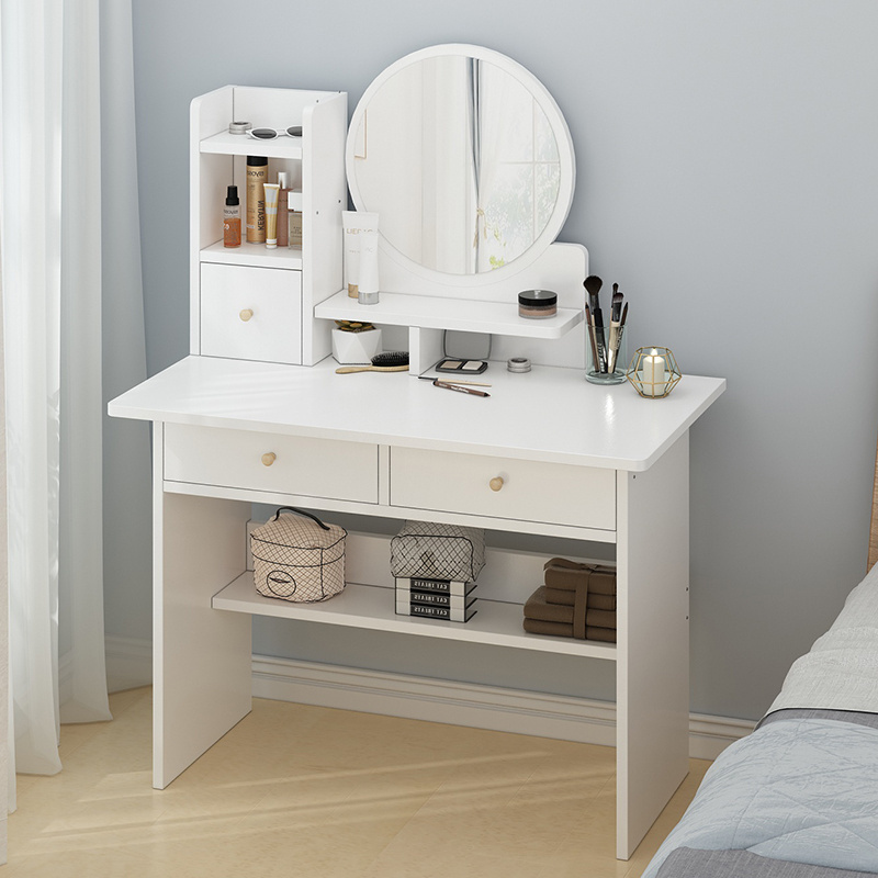 Dressing Table with mirrors Wooden With Storage shelves Modern White Set Makeup