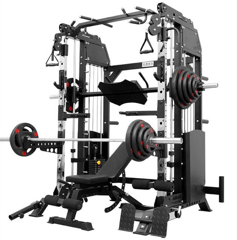 Gym fitness smith machine multi functional trainer cable machine power rack cage bench press chest press gym squat rack