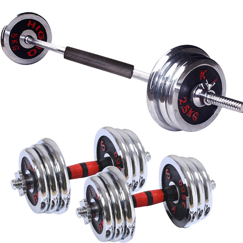 Adjustable weight electroplated 20kg 30kg 40kg dummble set dumbbells barbell long bar dumbbell