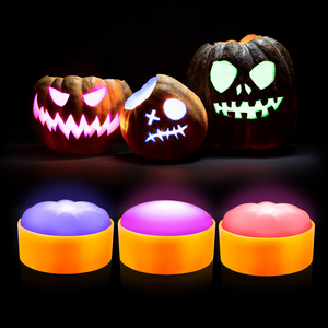 Pumpkin Lights Battery Operated With Timer Candles Rechargeable Puck Jack O Lantern Orange Halloween Fall Outdoor Puck Lights