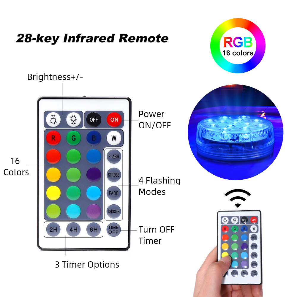 US Patent Submersible Lights for Pool Pond Hot Tub Shower Hothub with Remote Control Battery Powered Submersible Pond Lights