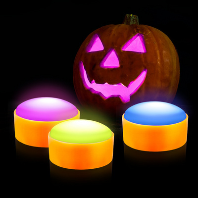 Pumpkin Lights Outdoor Battery Orange Puck Fall Led Candles With Timer Operated Rechargeable Flameless Halloween Lights