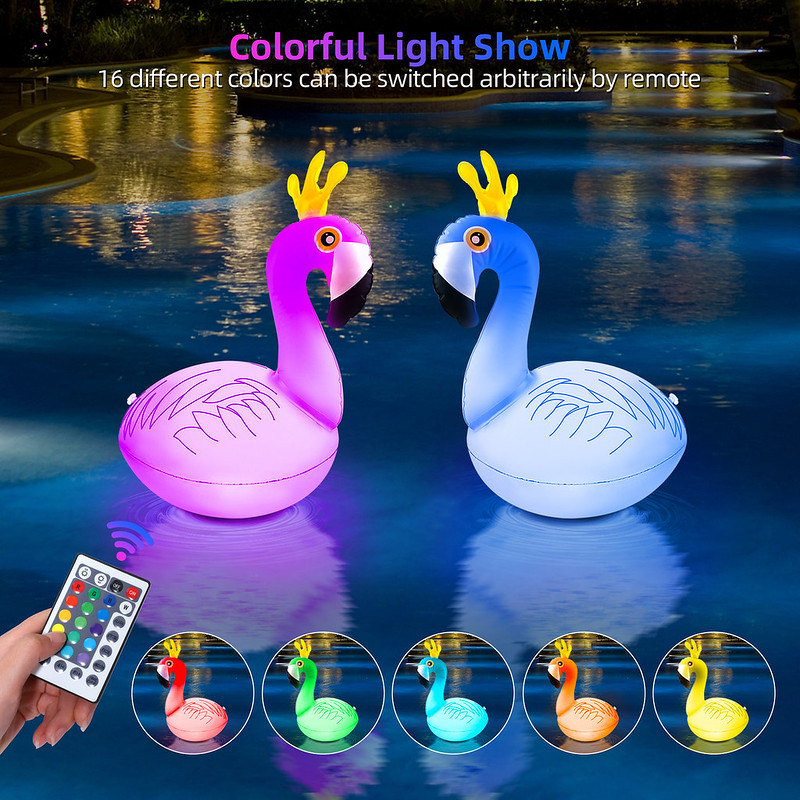 Party Wedding Swimming Pool Inflatable Light Waterproof Floating Pool Light with Remote Control Flamingo Solar Pool Light