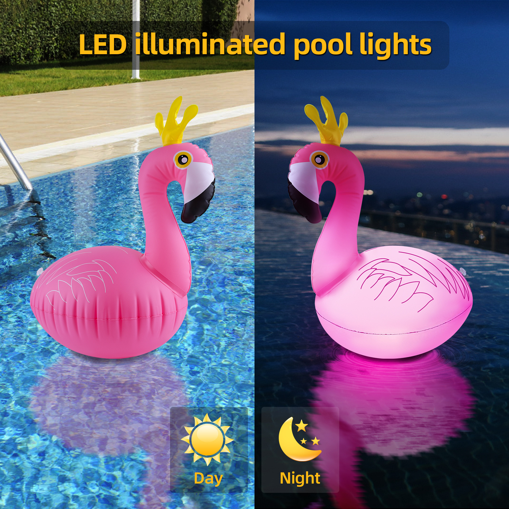 Solar Powered Flamingo Floating Pool Lights, 16 RGB Colors Changing LED Glow Ball Inflatable Flamingo For Outodr Pool Garden