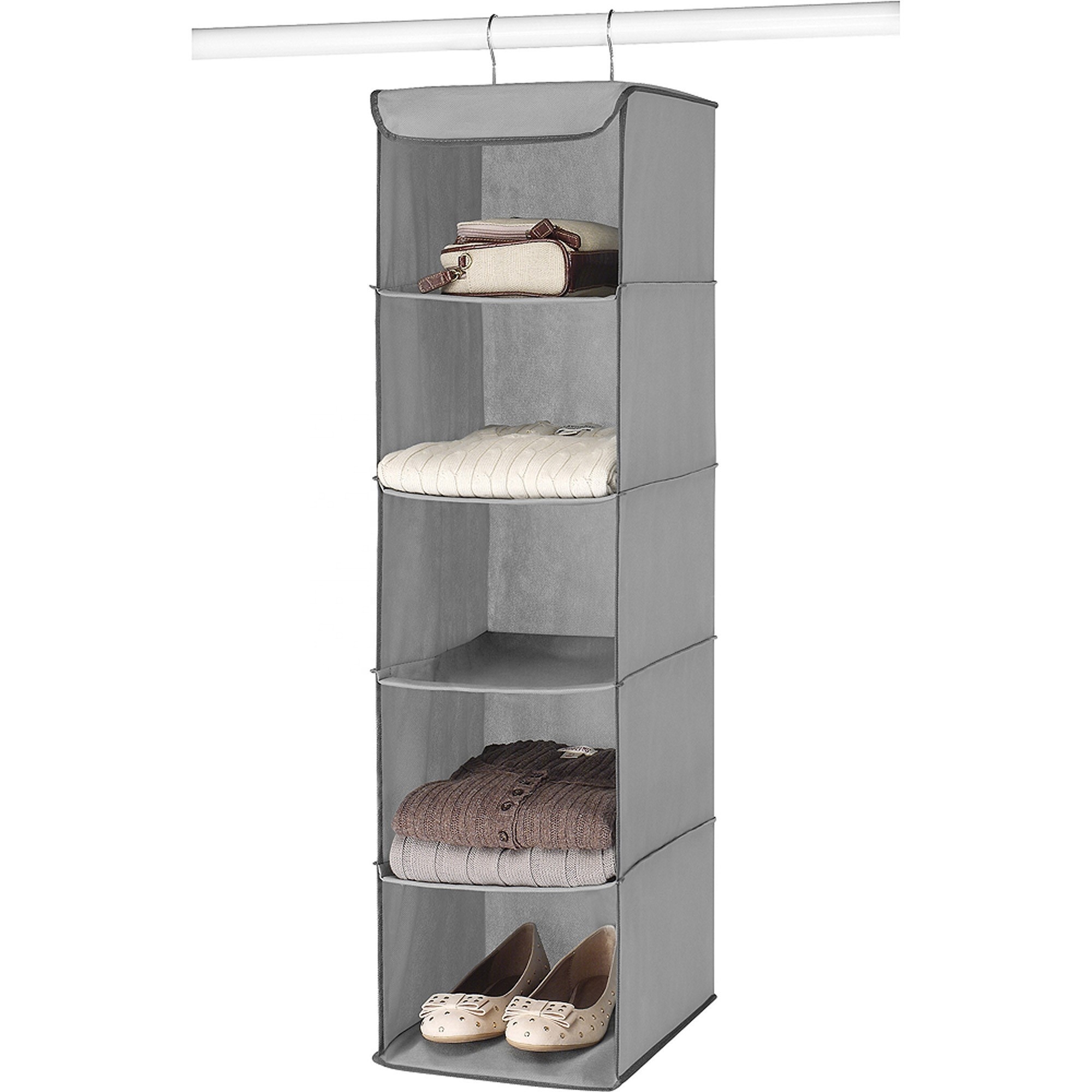 5-Shelf Canvas Hanging Shelves Hanging Closet Organizer for Closet