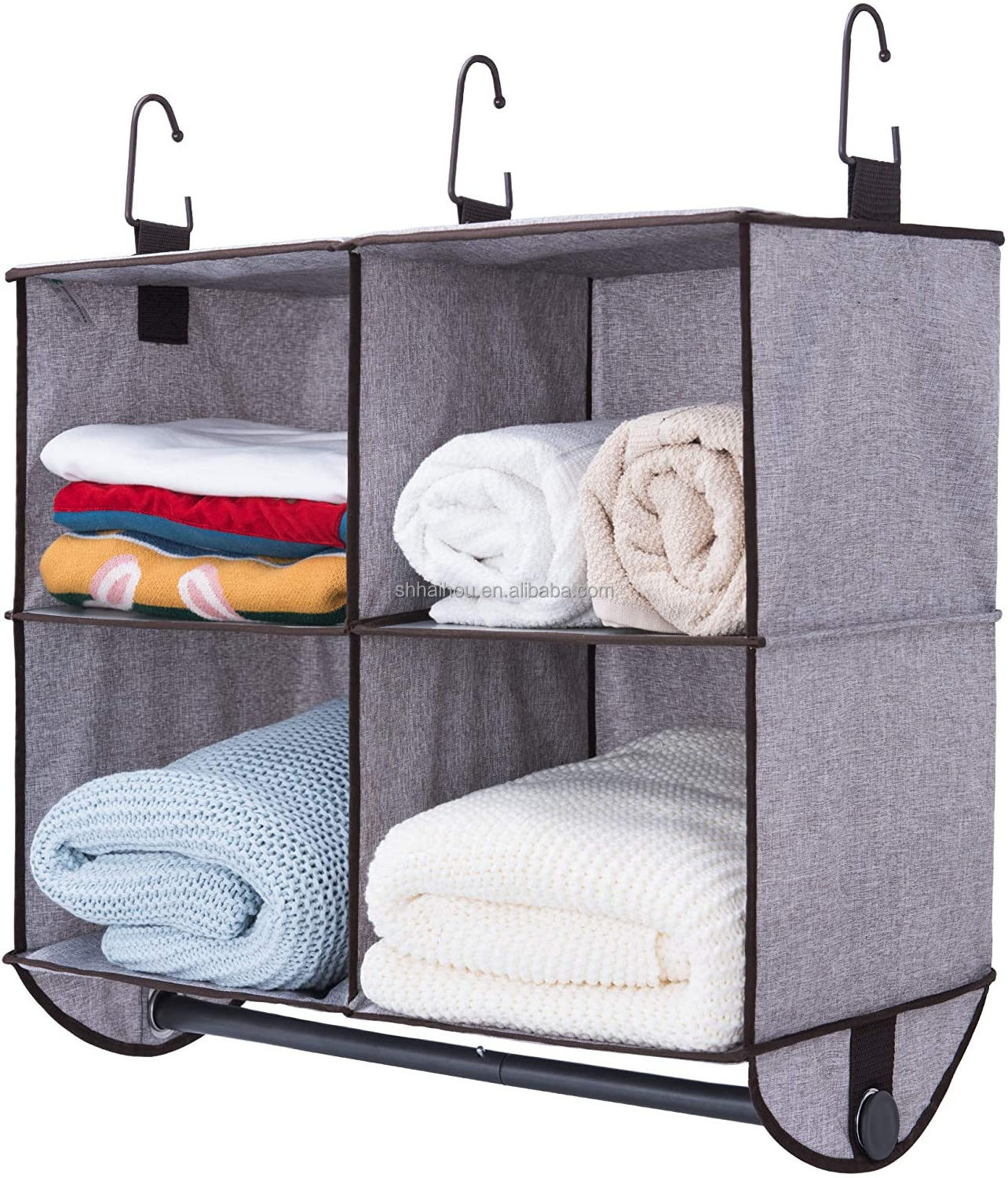 2022 hot selling Online Best Sellers Woven Closet Clothes Organization Shelf Hanging Storage with 4 compartments