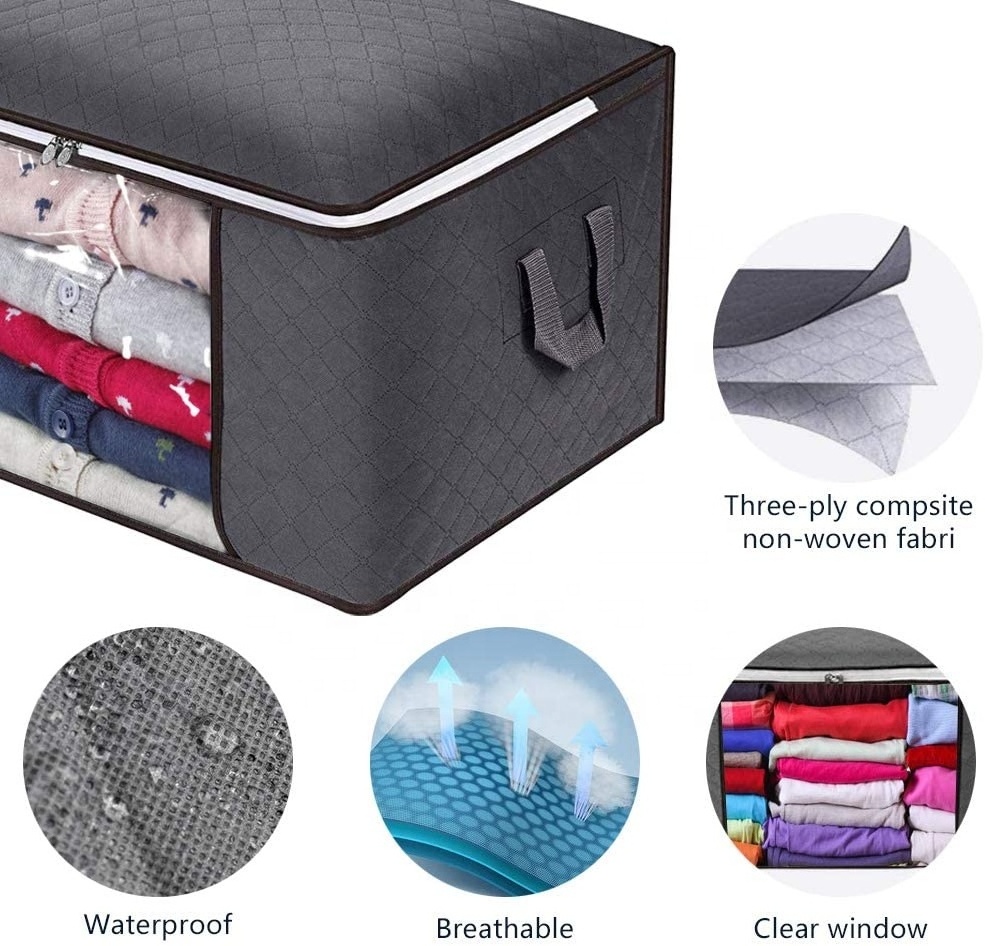 Closet box foldable double window print waterproof oxford clothes storage bag organizer with lid