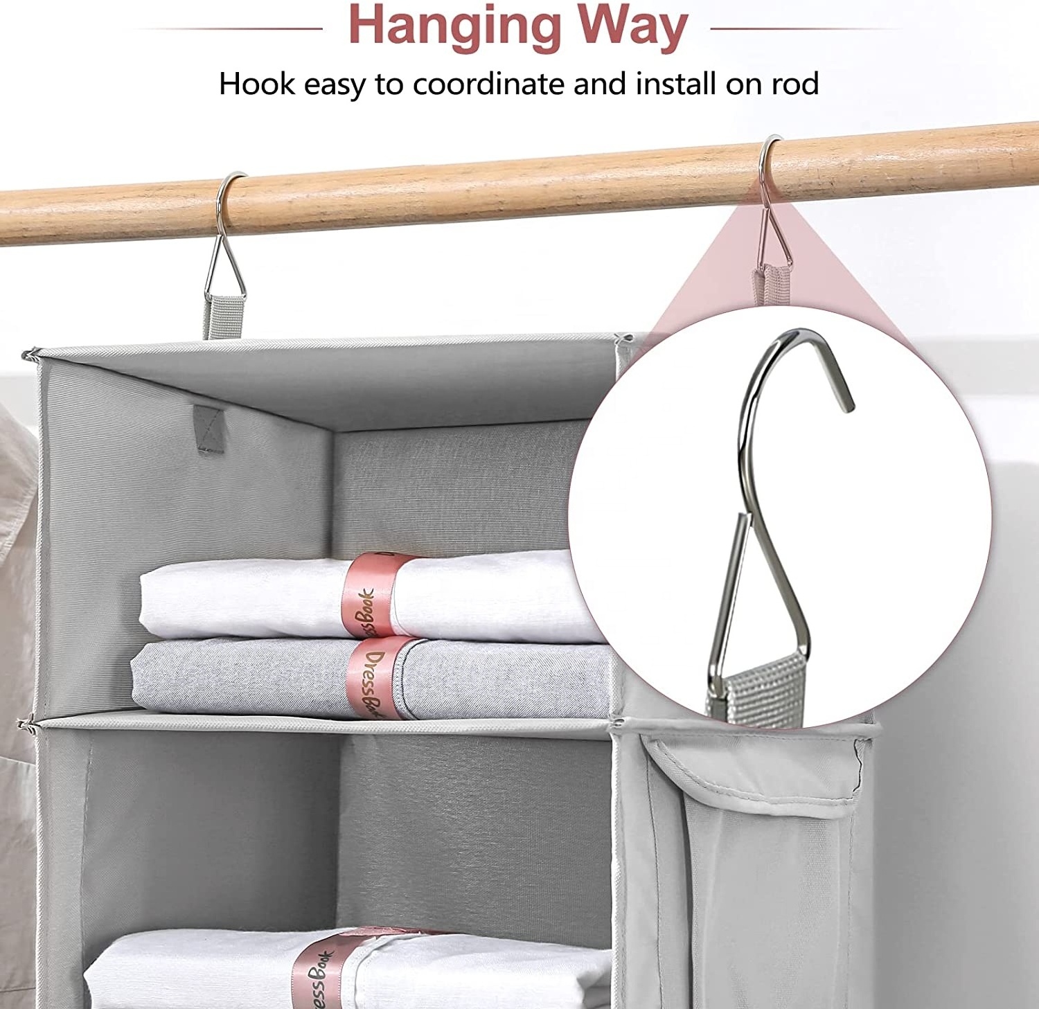 Folding Clothes Storage hanging 6 Shelves Hanging Closet Organizers with Zippers Durable Accessory Shelves