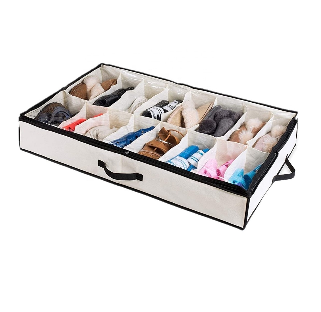 16 Pairs Underbed Container Solution Shoes Box Bins with Clear Lid Under the Bed Shoe Organizer