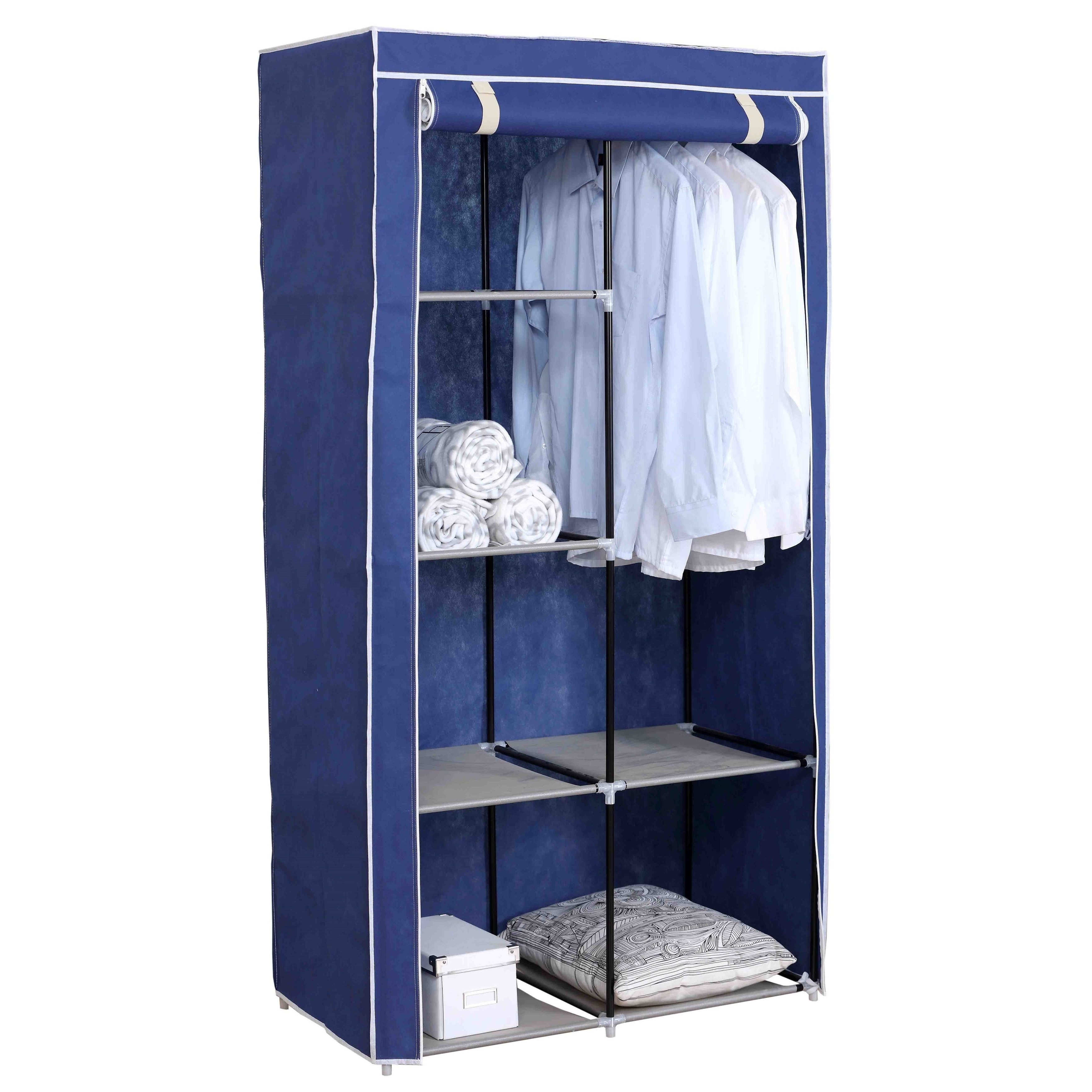 Basics Expandable Metal Hanging Storage Organizer Rack Wardrobe with Shelves