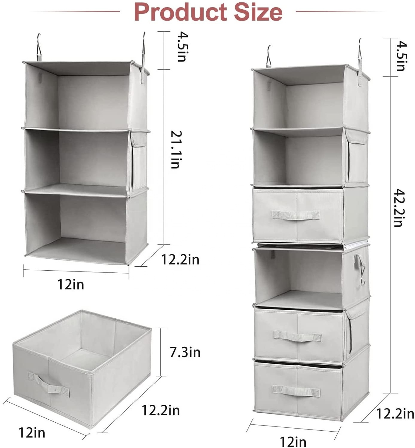 Folding Clothes Storage hanging 6 Shelves Hanging Closet Organizers with Zippers Durable Accessory Shelves