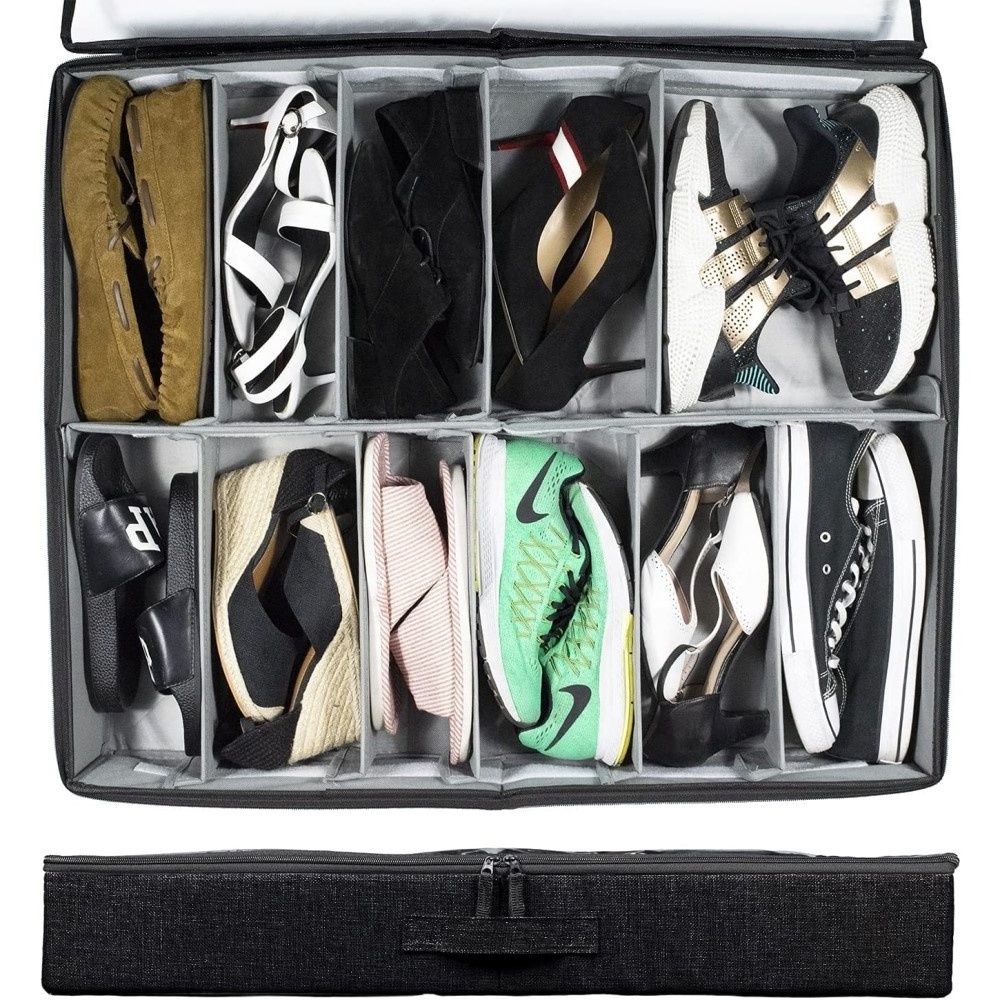 16 Pairs Underbed Container Solution Shoes Box Bins with Clear Lid Under the Bed Shoe Organizer