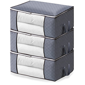 Closet box foldable double window print waterproof oxford clothes storage bag organizer with lid