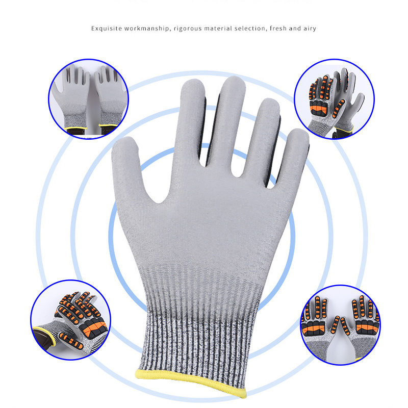 Manufacturers hot selling TPR shock-absorbing gloves PU anti-cut anti-collision anti-squeeze oil mining coal mine impact gloves