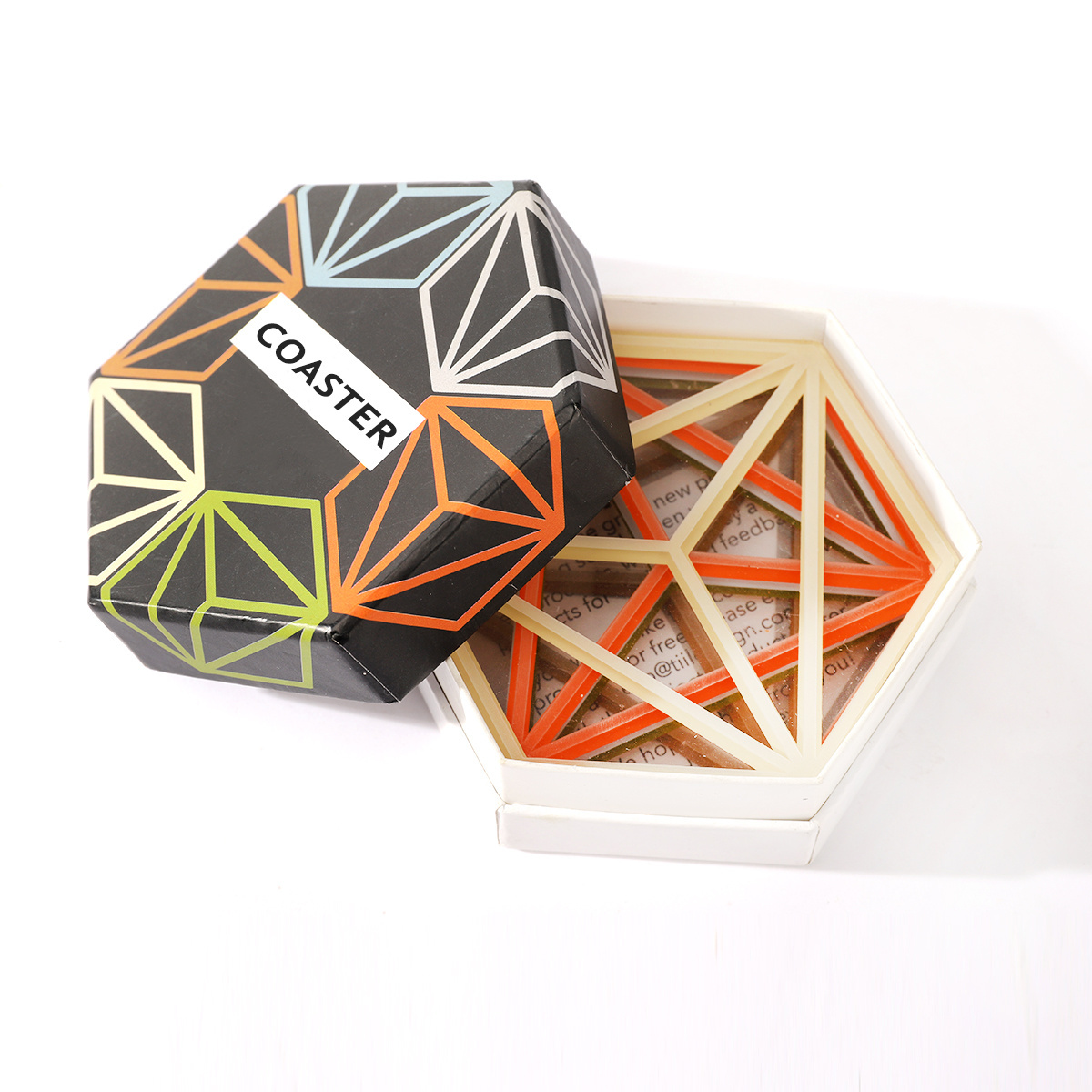 Recyclable mug set gift box ceramic coffee cups coaster gift box hexagonal colored gift box