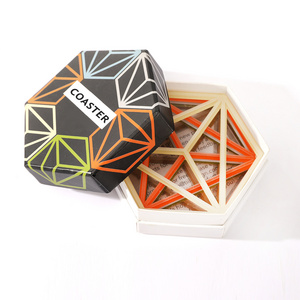 Recyclable mug set gift box ceramic coffee cups coaster gift box hexagonal colored gift box