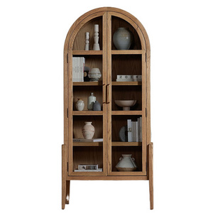 Livingroom Furniture glass display cabinet arched oak cabinet with beautiful open grain french retro  furniture storage cabinet