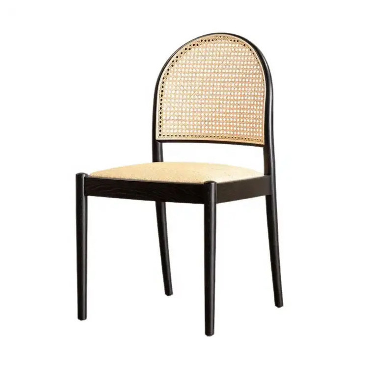 Beechwood stackable half moon chair rattan mat cushions grid backrest dining chairs for restaurants and coffee shop