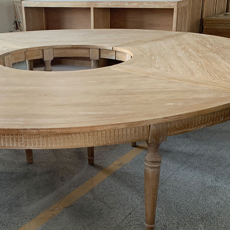 Wholesale China Rustic Wood Natural Wooden Serpentine Farmhouse Table Mahogany Round Bar Counter Table for Wedding Events