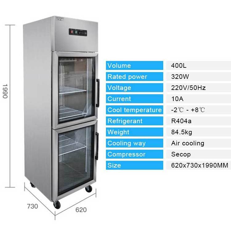 China manufacturer commercial refrigerator glass door double temperature freezer and chiller for kitchen and cold drink shop