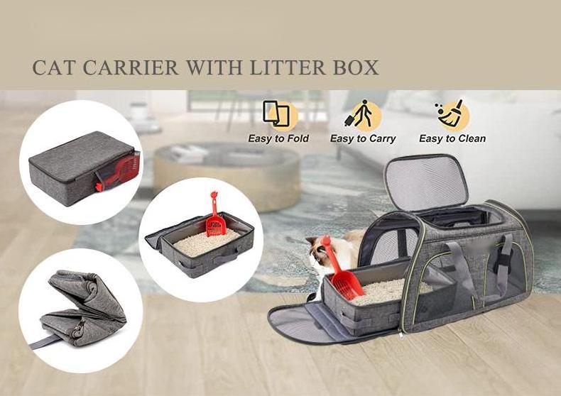 Portable Outdoor Mobile Cat Sand Basin Foldable Waterproof Travel Pet Carrier with Built-In Litter Box Polyester Lining