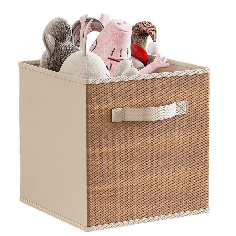 Collapsible Storage Boxes with Treated Fabric Closets Organizer Cube Storage Boxes with Faux Wood Grain Printed Shelves