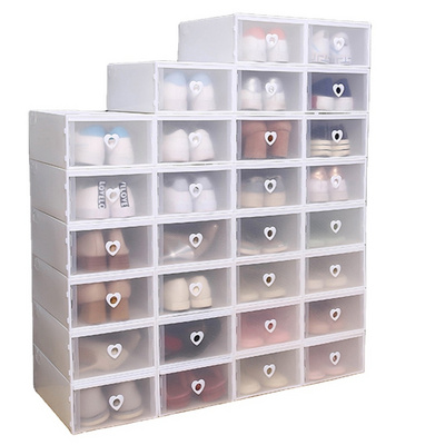 Stackable Plastic Shoe Box, Foldable Drop Front Shoe Storage Drawer Box, Clear Plastic Shoe Storage Organizer