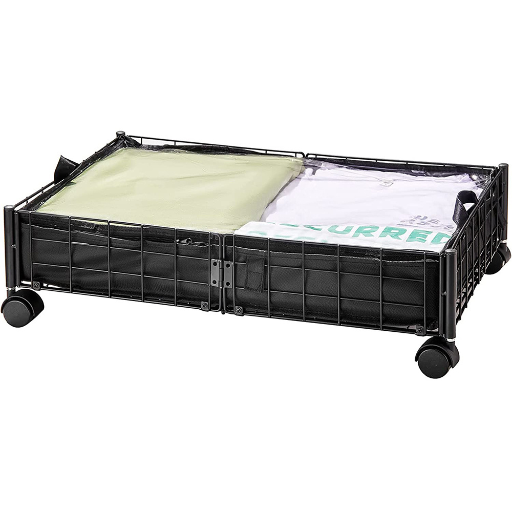 Under bed Storage Rack Metal Storage with Wheels Folding Drawer Shoe Closing Bed Storage Cart