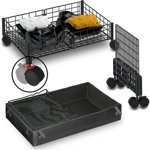 Under bed Storage Rack Metal Storage with Wheels Folding Drawer Shoe Closing Bed Storage Cart