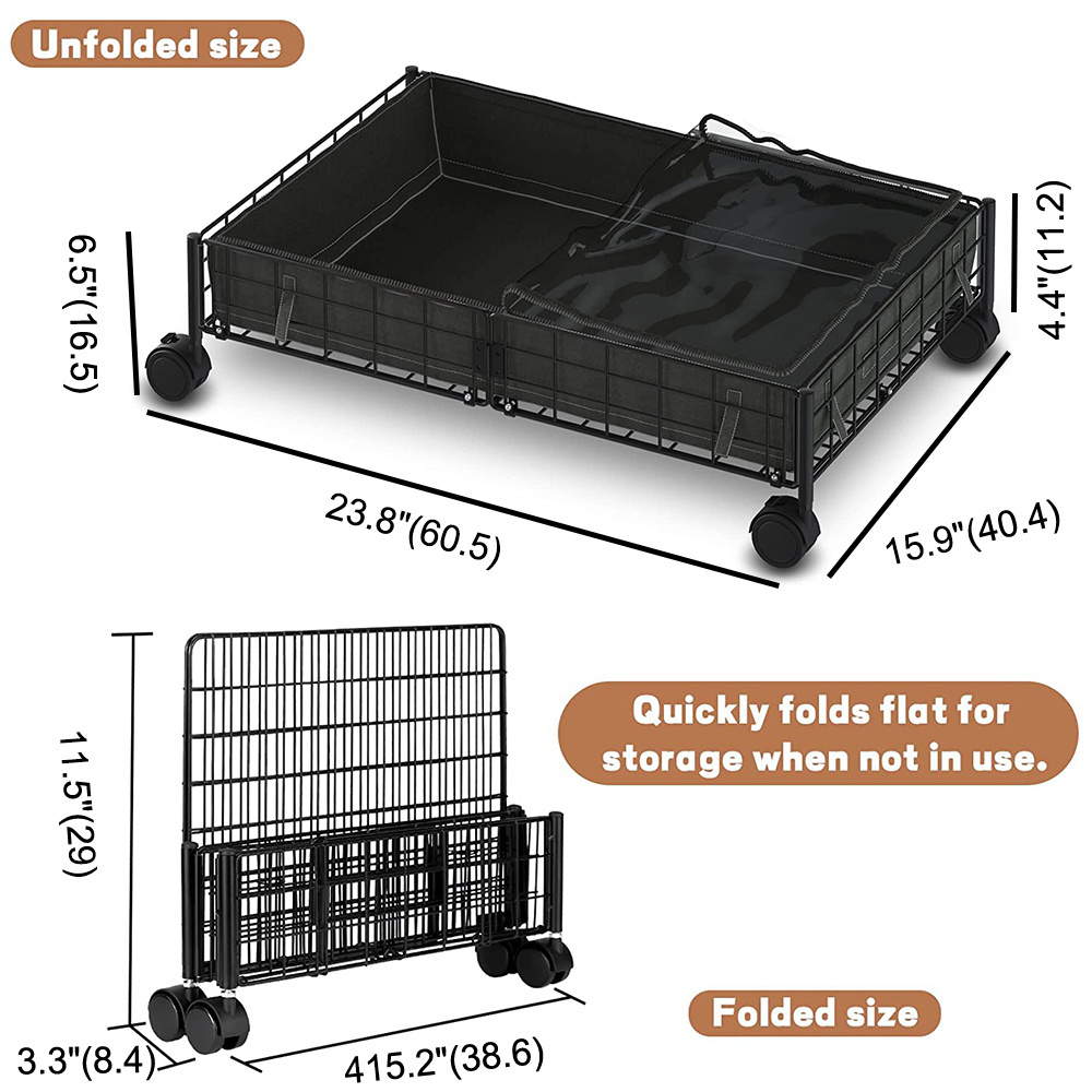 Under bed Storage Rack Metal Storage with Wheels Folding Drawer Shoe Closing Bed Storage Cart