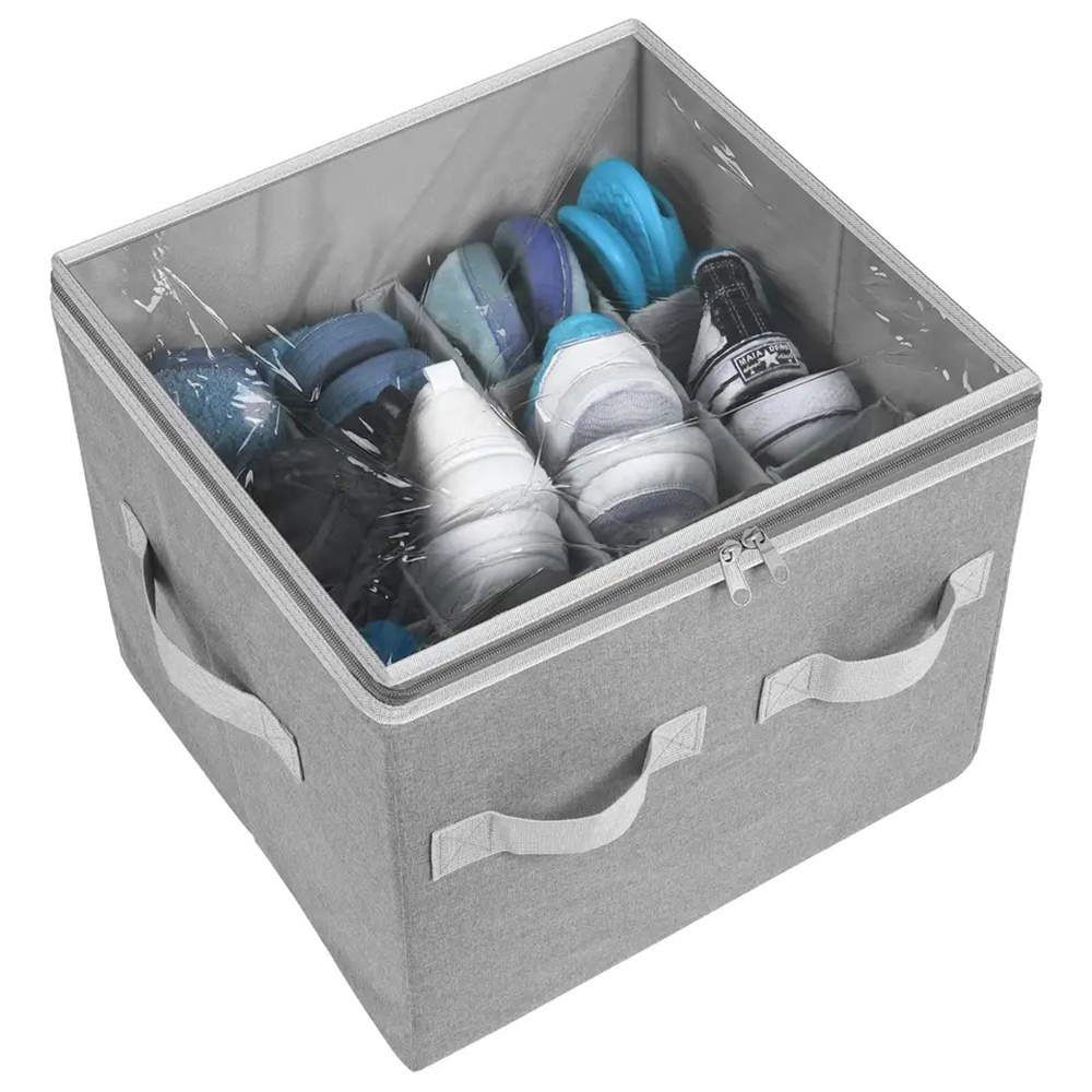 16 Pair Shoe Organizer Closet Storage Solution with Clear lid and Adjustable Dividers for Shoes