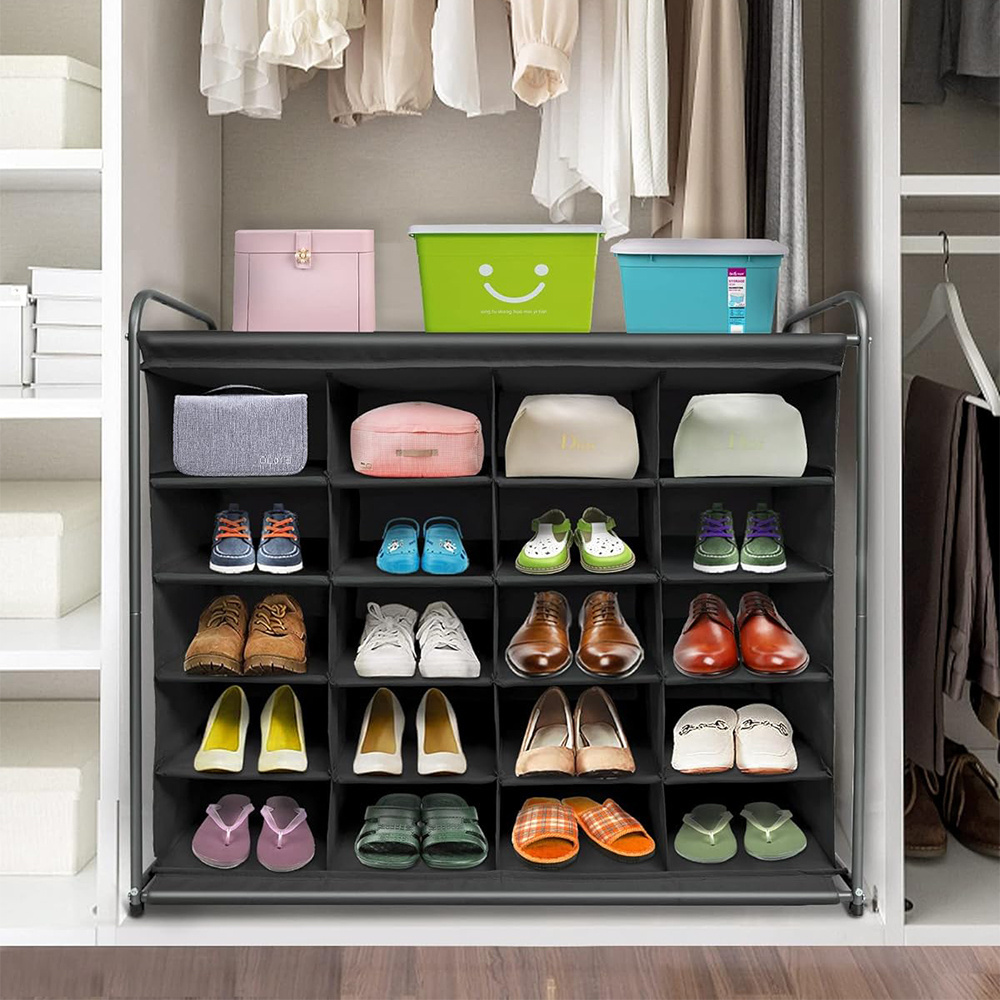 Foldable Space-saving Cubby Shoe Rack for Entryway