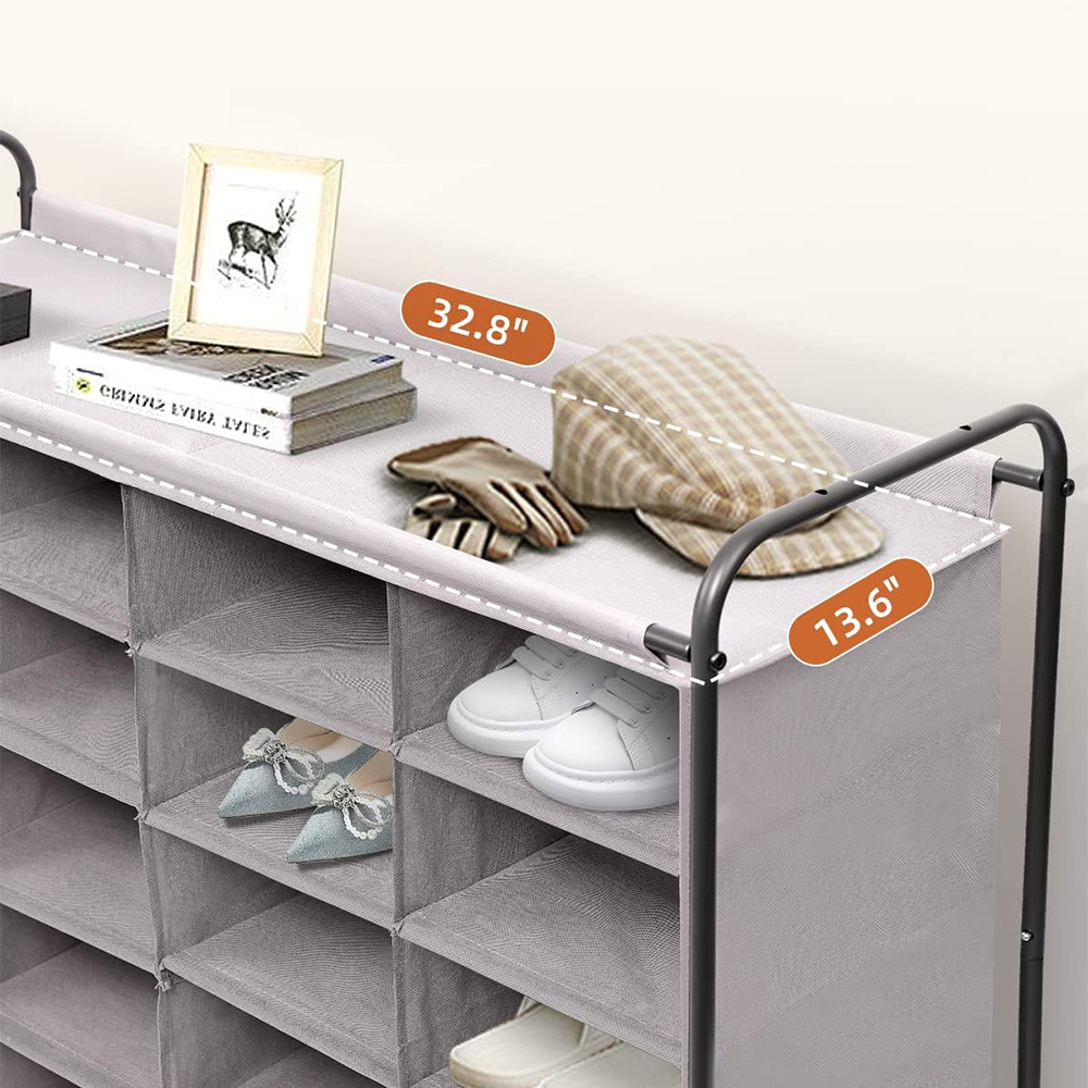 Durable Space-saving Cubby Shoe Rack With Metal Frame