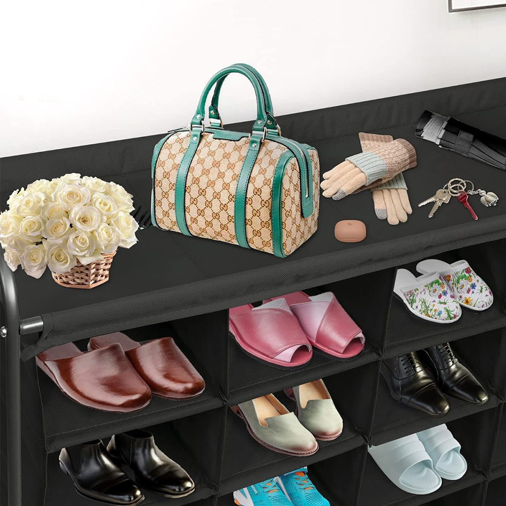 Durable Space-saving Cubby Shoe Rack With Metal Frame