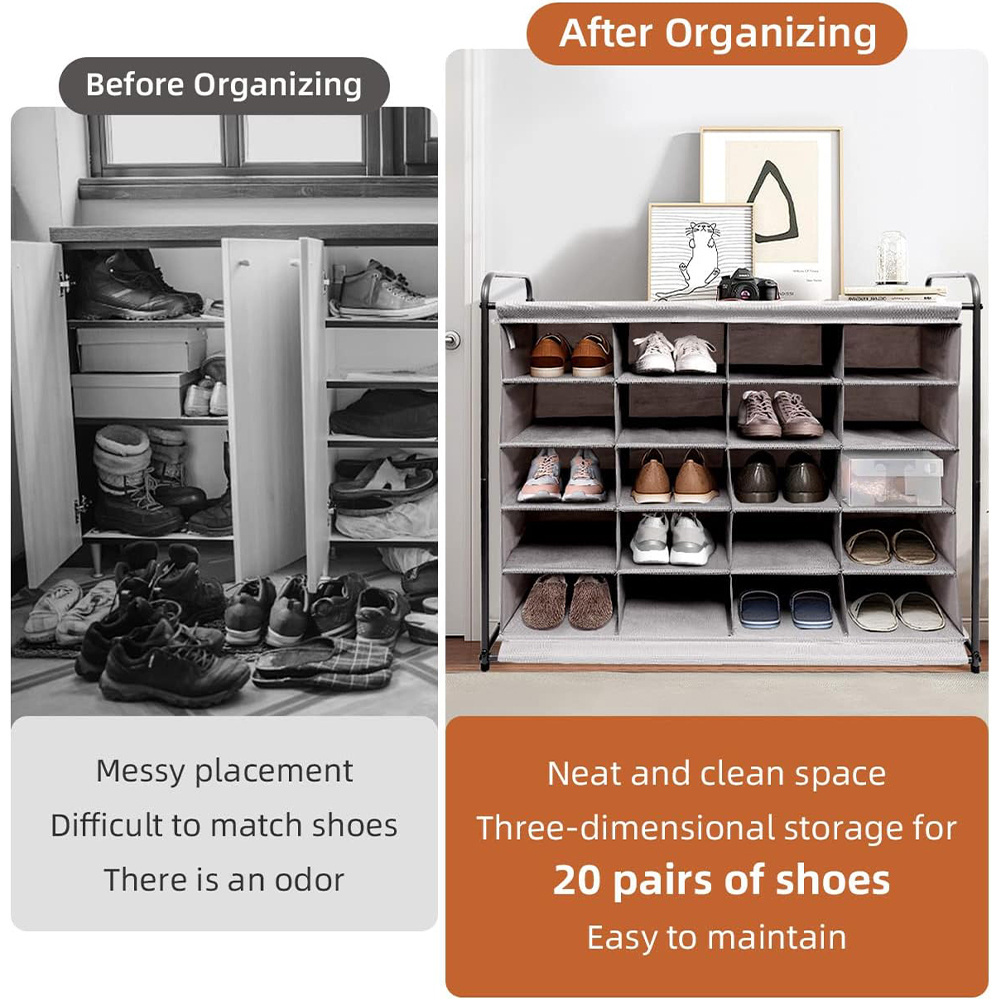 Durable Space-saving Cubby Shoe Rack With Metal Frame