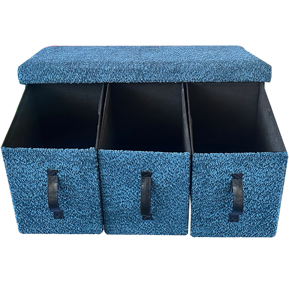 Furniture Square Modern Folding Storage Ottoman Stools with 3 Drawer Organizers