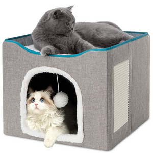 Wholesale Cube Cute Foldable Folding Portable Fabric Multifunctional Indoor Cat Scratcher House Pet Bed